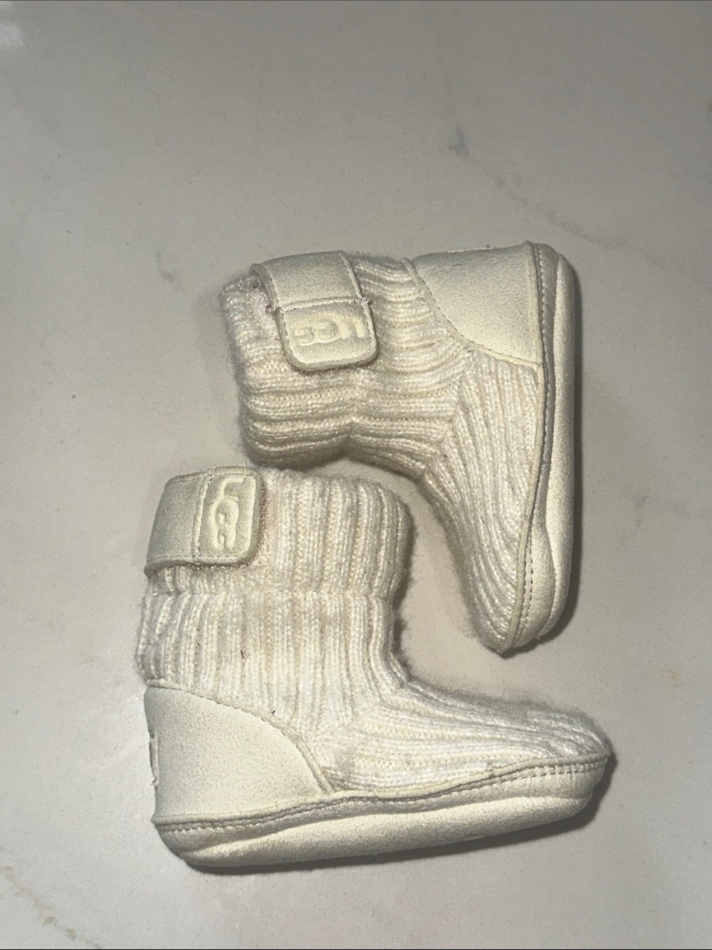 UGG Cream Knit Infant Booties with Hook Strap